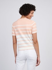 U.S. Polo Assn Orange Womens Colour Block Stripe Short Sleeve Jumper - Image 4 of 4