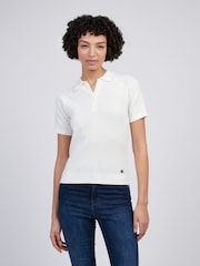 U.S. Polo Assn Cream Womens Vertical Texture Stripe Knit Polo Shirt - Image 1 of 8