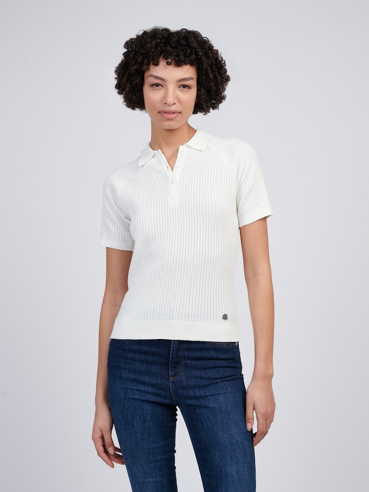 U.S. Polo Assn Cream Womens Vertical Texture Stripe Knit Polo Shirt - Image 1 of 8