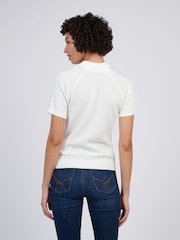 U.S. Polo Assn Cream Womens Vertical Texture Stripe Knit Polo Shirt - Image 4 of 8