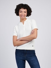 U.S. Polo Assn Cream Womens Vertical Texture Stripe Knit Polo Shirt - Image 5 of 8