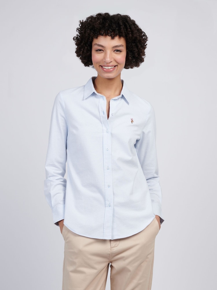 أزرق - U.S. Polo Assn Womens Stripe Stretch Classic Fit Oxford Shirt - صورة 1 من 6