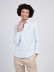 أزرق - U.S. Polo Assn Womens Stripe Stretch Classic Fit Oxford Shirt - صورة 2 من 6