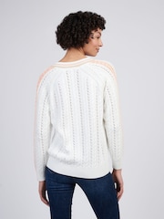 U.S. Polo Assn Cream Womens Open Knit Cable Cricket 100% Cotton Jumper - Image 4 of 4