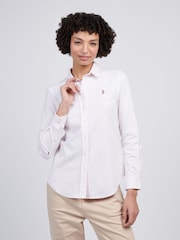 أبيض - U.S. Polo Assn Womens Stripe Stretch Classic Fit Oxford Shirt - صورة 1 من 4
