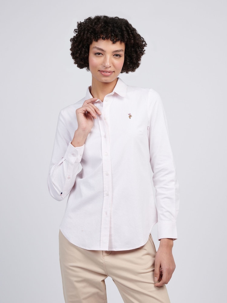 أبيض - U.S. Polo Assn Womens Stripe Stretch Classic Fit Oxford Shirt - صورة 1 من 4