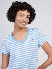 כחול  - U.S. Polo Assn. Womens Stripe V-Neck 100% Cotton T-Shirt - Image 2 of 7