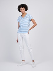 כחול  - U.S. Polo Assn. Womens Stripe V-Neck 100% Cotton T-Shirt - Image 3 of 7