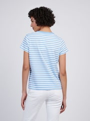 כחול  - U.S. Polo Assn. Womens Stripe V-Neck 100% Cotton T-Shirt - Image 4 of 7