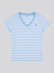 כחול  - U.S. Polo Assn. Womens Stripe V-Neck 100% Cotton T-Shirt - Image 5 of 7