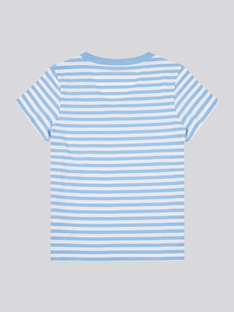 כחול  - U.S. Polo Assn. Womens Stripe V-Neck 100% Cotton T-Shirt - Image 6 of 7