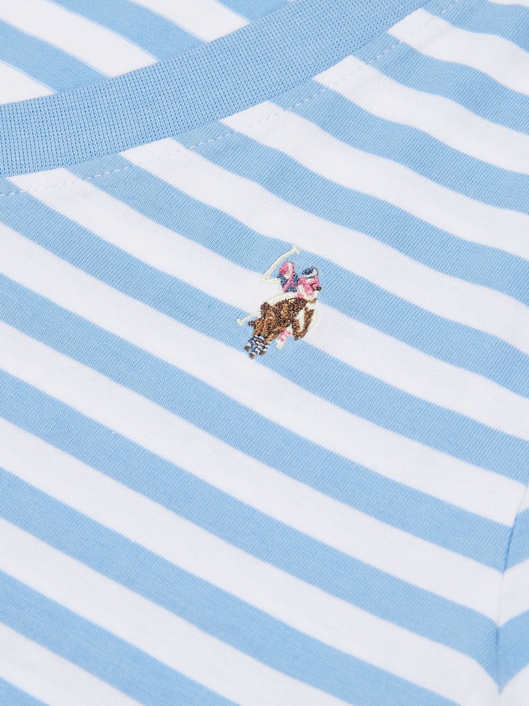 כחול  - U.S. Polo Assn. Womens Stripe V-Neck 100% Cotton T-Shirt - Image 7 of 7