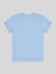 أزرق داكن - من U.S. Polo Assn. تيشرت من القطن بنسبة 100% بياقة بحافة مستديرة وبشعار خيّال مزدوج للنساء - صورة 5 من 7