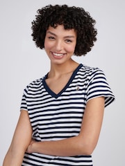 U.S. Polo Assn. Navy Blue Womens Stripe V-Neck 100% Cotton T-Shirt - Image 2 of 7