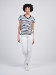 U.S. Polo Assn. Navy Blue Womens Stripe V-Neck 100% Cotton T-Shirt - Image 3 of 7