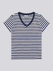 U.S. Polo Assn. Navy Blue Womens Stripe V-Neck 100% Cotton T-Shirt - Image 5 of 7