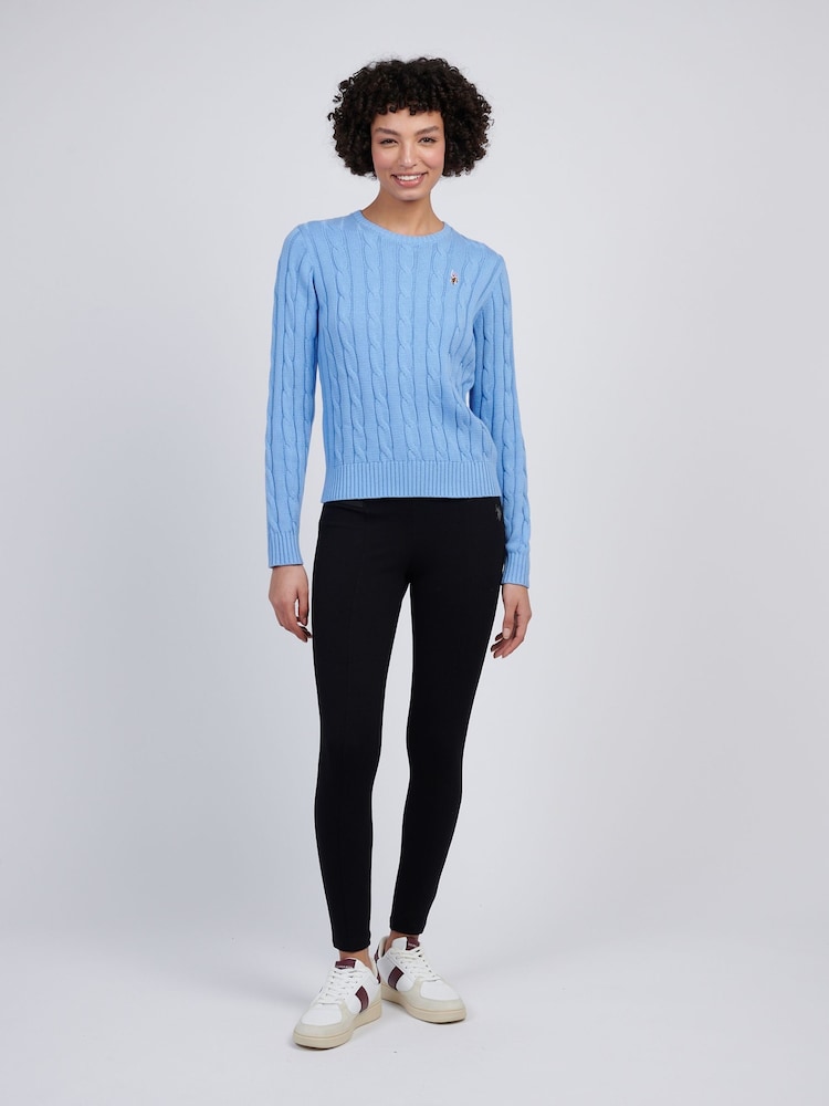 U.S. Polo Assn. Blue Chrome Womens Crew Neck Cable Knit Pink Jumper - Image 3 of 4
