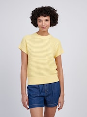 U.S. Polo Assn Yellow Womens Open Knit Short Sleeve 100% Cotton Crochet Jumper - Image 1 of 7