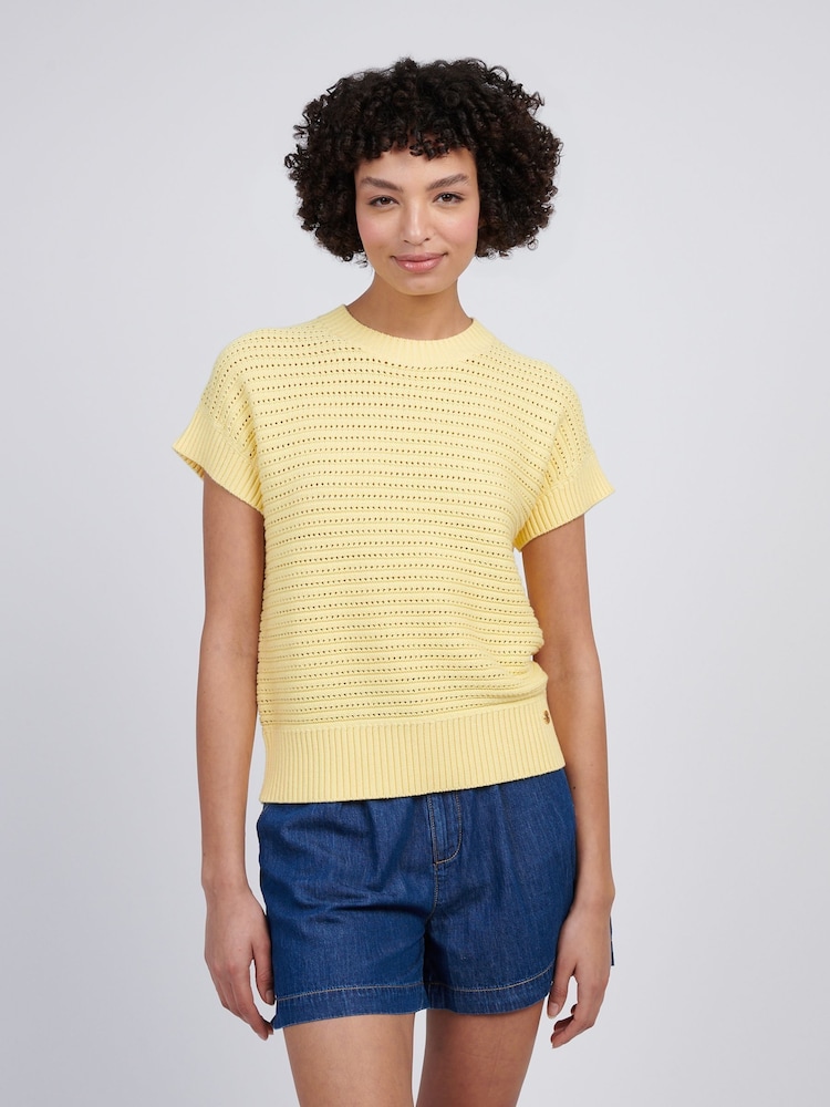 U.S. Polo Assn Yellow Womens Open Knit Short Sleeve 100% Cotton Crochet Jumper - Image 1 of 7 U.S. Polo Assn Yellow Womens Open Knit Short Sleeve 100% Cotton Crochet Jumper - Image 1 of 7