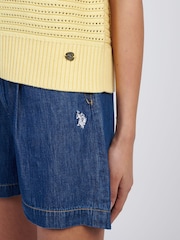 U.S. Polo Assn Yellow Womens Open Knit Short Sleeve 100% Cotton Crochet Jumper - Image 2 of 7
