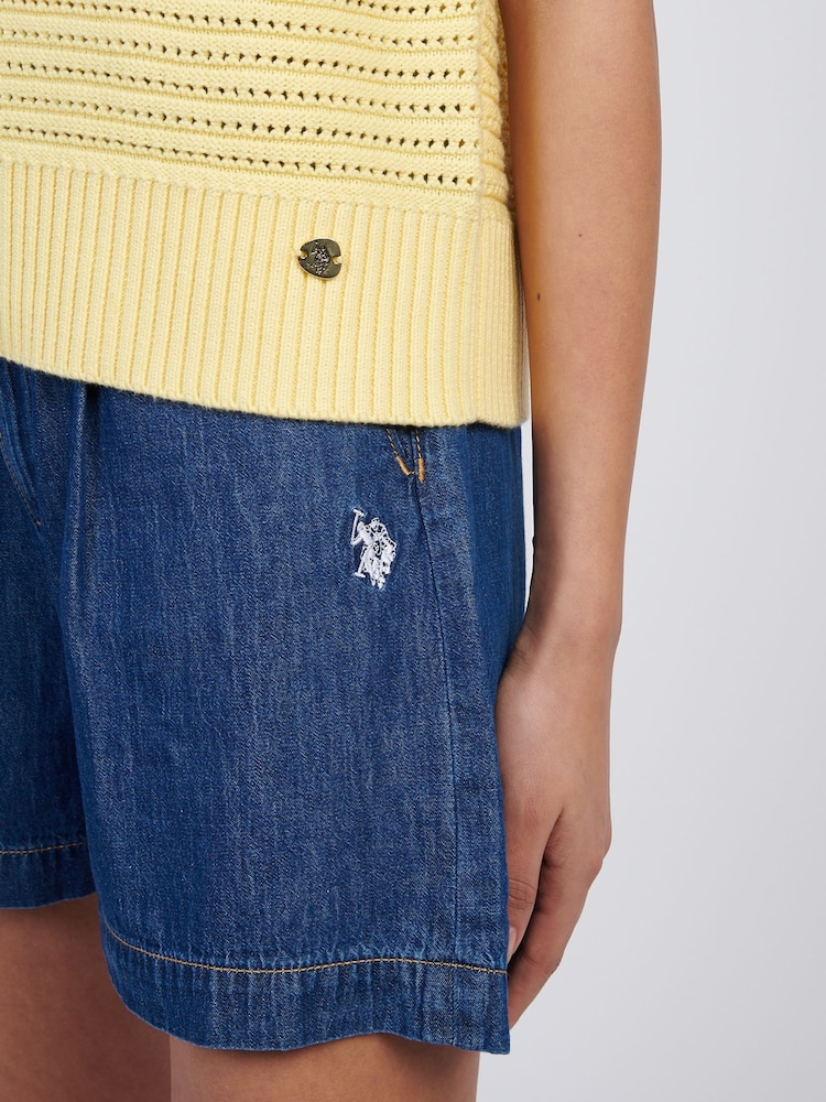 U.S. Polo Assn Yellow Womens Open Knit Short Sleeve 100% Cotton Crochet Jumper - Image 2 of 7 U.S. Polo Assn Yellow Womens Open Knit Short Sleeve 100% Cotton Crochet Jumper - Image 2 of 7