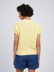 U.S. Polo Assn Yellow Womens Open Knit Short Sleeve 100% Cotton Crochet Jumper - Image 4 of 7