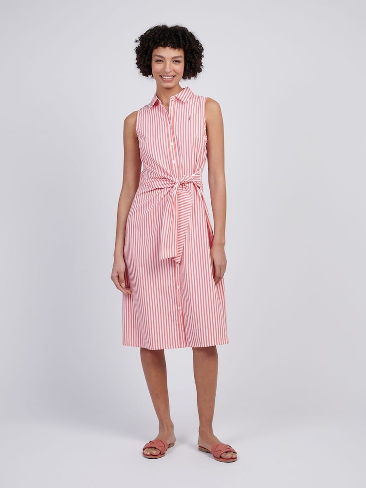 U.S. Polo Assn Pink Womens Stripe Tie Waist Shirt Dress - Image 1 of 10
