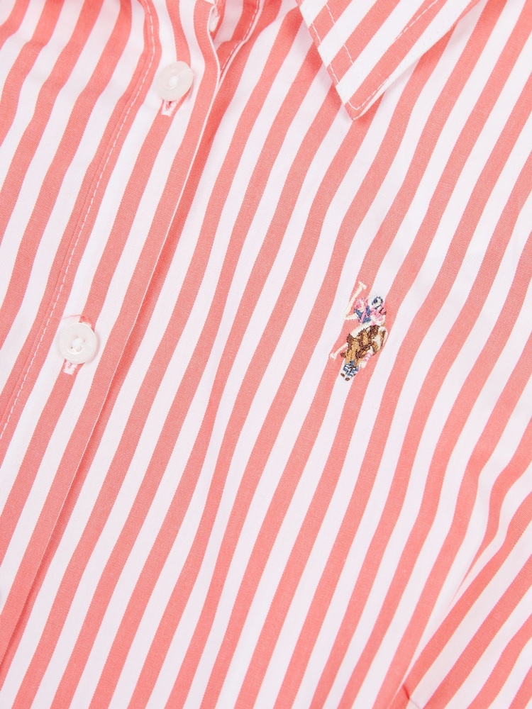 U.S. Polo Assn Pink Womens Stripe Tie Waist Shirt Dress - Image 9 of 10