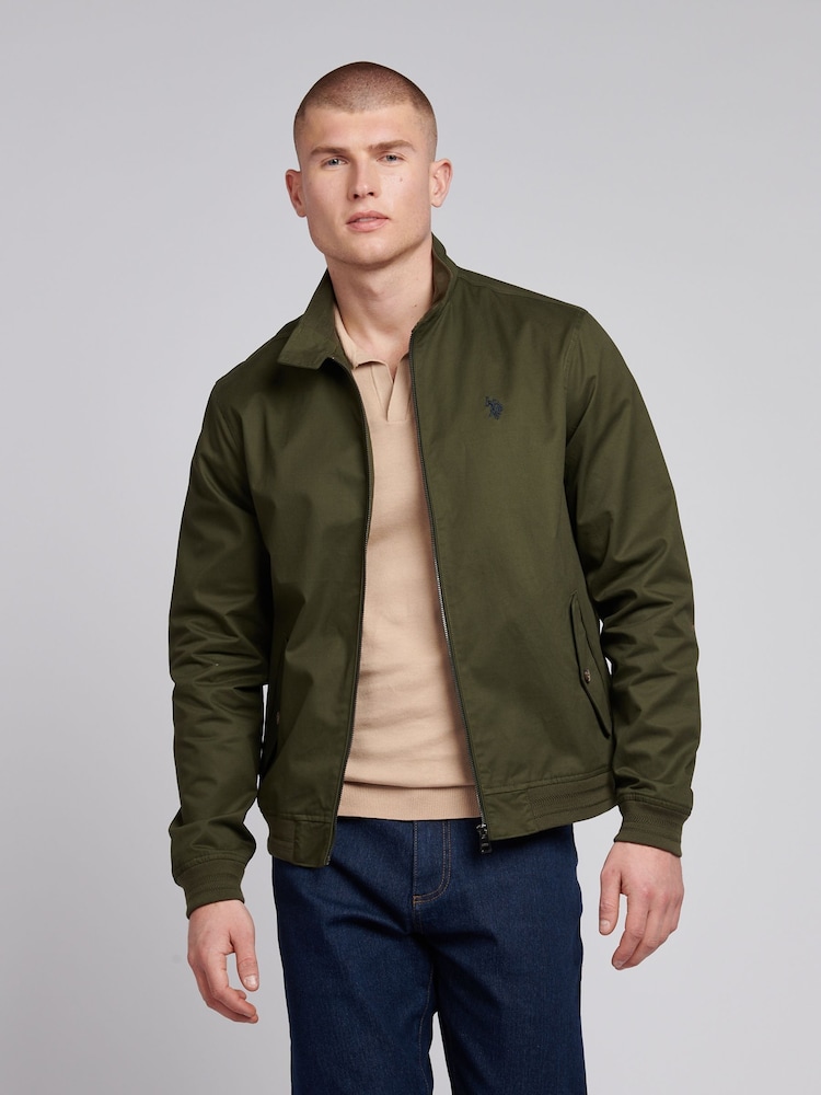 U.S. Polo Assn Green Mens Twill Harrington 100% Cotton Jacket - Image 1 of 11