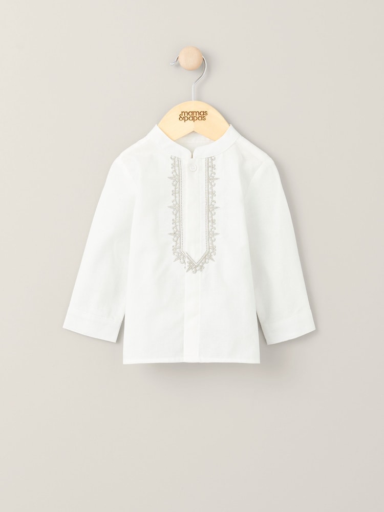 Mamas & Papas Eid Embroidered Long Sleeve 100% Cotton White Shirt - Image 1 of 3