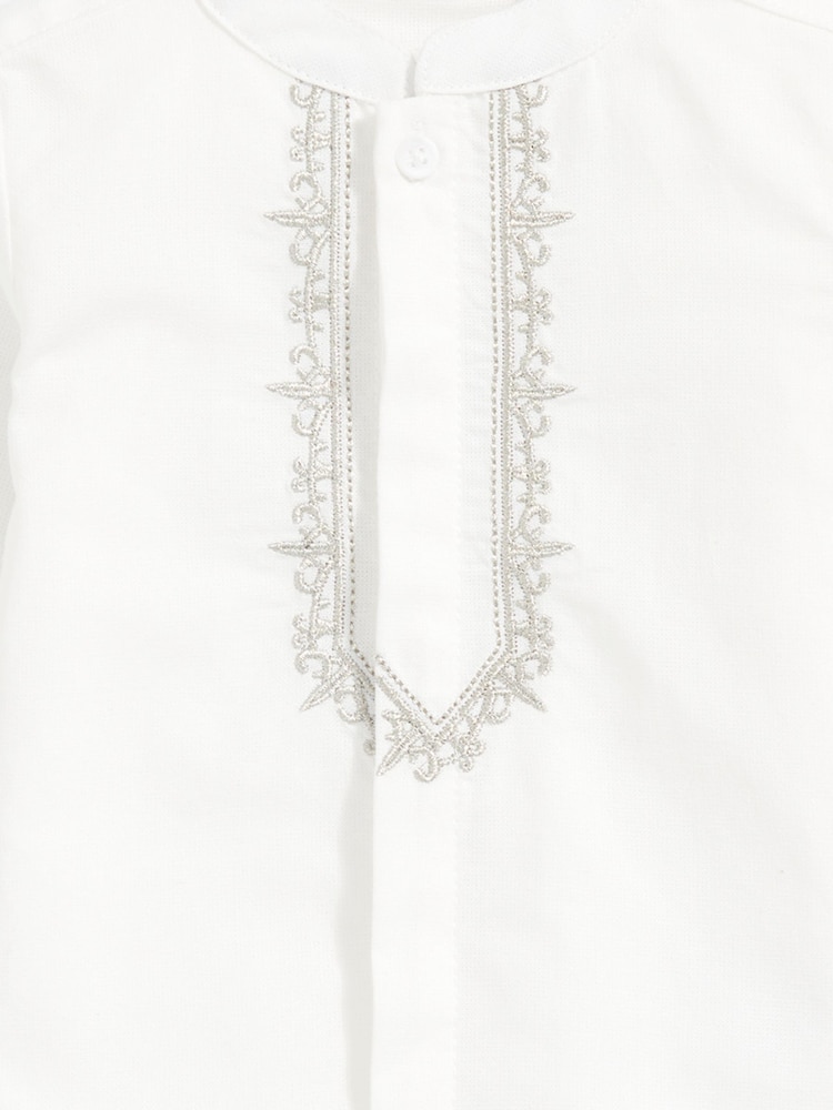Mamas & Papas Eid Embroidered Long Sleeve 100% Cotton White Shirt - Image 3 of 3