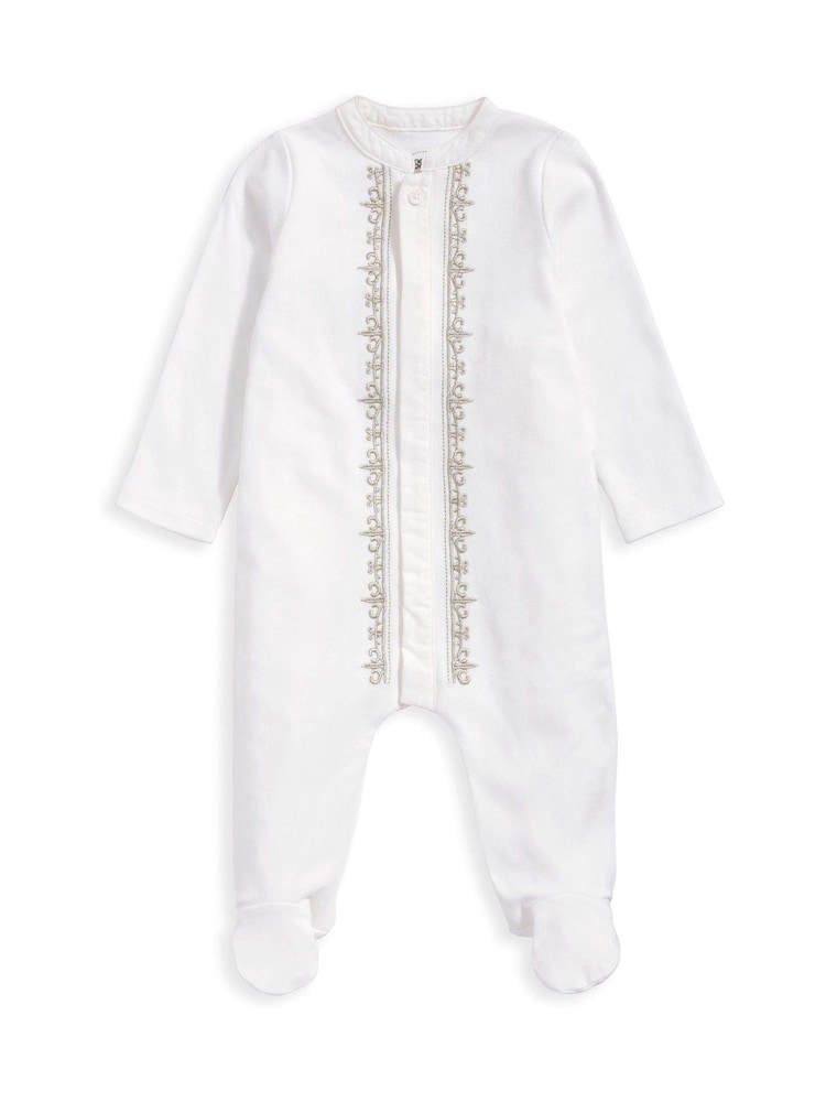 Mamas & Papas Boys Eid Embroidered 100% Cotton White Sleepsuit - Image 2 of 3