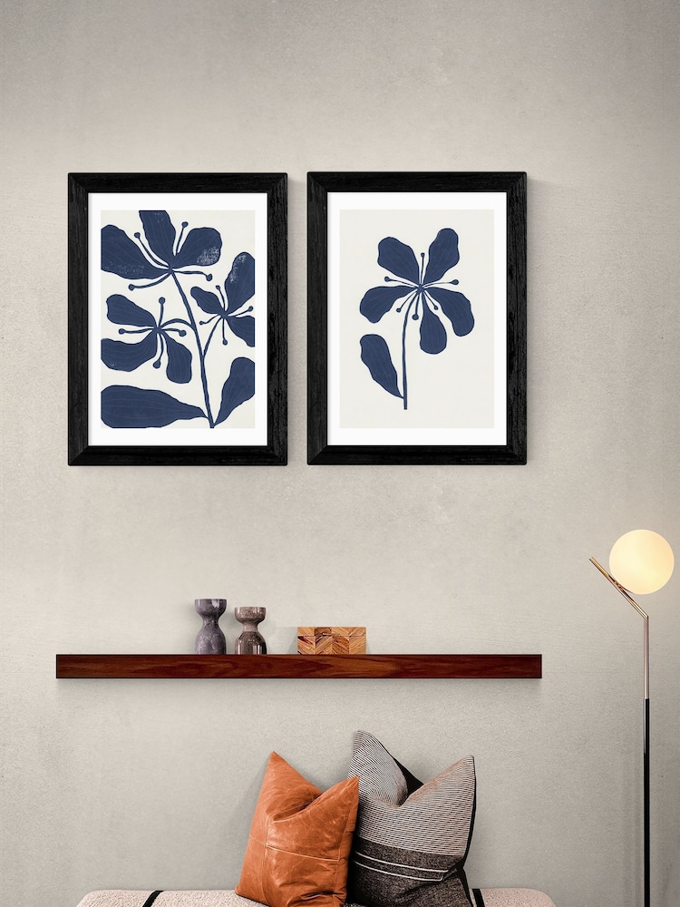 East End Prints Set of 2 Black Navy Floral Framed Art Print - Image 1 of 2 East End Prints Set of 2 Black Navy Floral Framed Art Print - Image 1 of 2