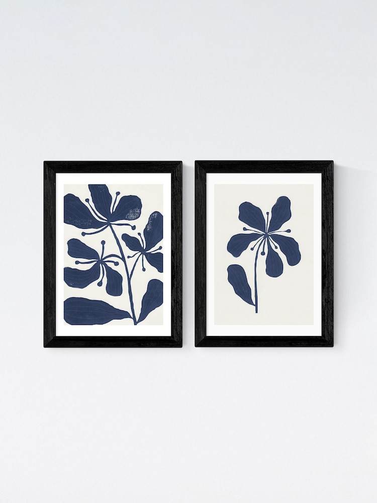 East End Prints Set of 2 Black Navy Floral Framed Art Print - Image 2 of 2