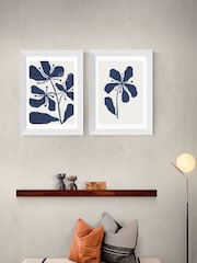 East End Prints Set of 2 White Navy Floral Framed Art Print - Image 1 of 2