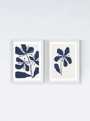 East End Prints Set of 2 White Navy Floral Framed Art Print - Image 2 of 2