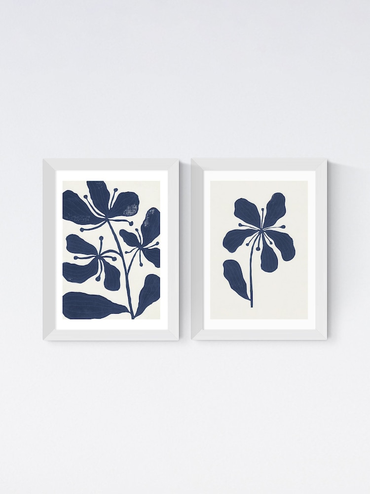 East End Prints Set of 2 White Navy Floral Framed Art Print - Image 2 of 2 East End Prints Set of 2 White Navy Floral Framed Art Print - Image 2 of 2