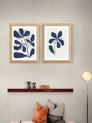 East End Prints Set of 2 Oak Navy Floral Framed Art Print - Image 1 of 2