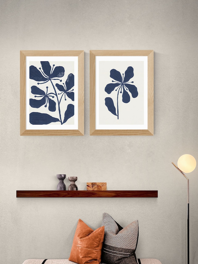 East End Prints Set of 2 Oak Navy Floral Framed Art Print - Image 1 of 2