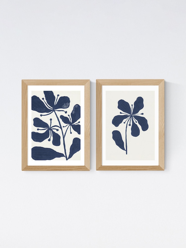 East End Prints Set of 2 Oak Navy Floral Framed Art Print - Image 2 of 2