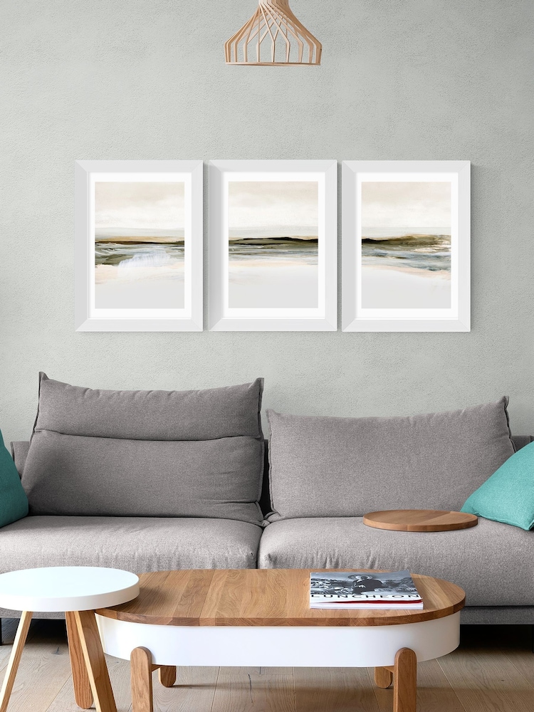 East End Prints White Orkney Triptych Framed Art Print - Image 1 of 2