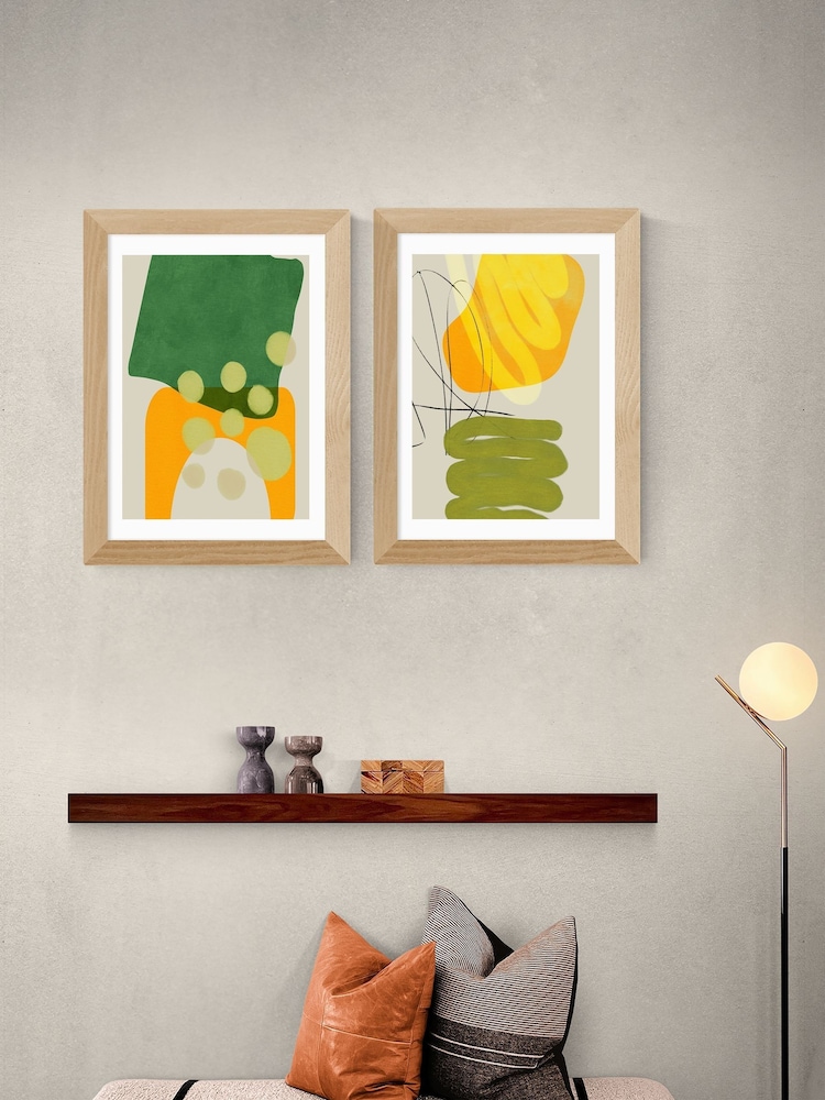 East End Prints Oak Painted Lines Green Framed Art Print - Image 1 of 2