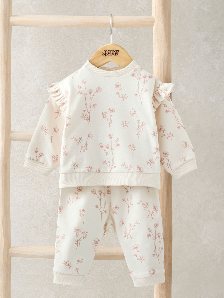 Mamas & Papas Pink Floral Print Sweatshirt And Leggings Set - Image 1 of 4