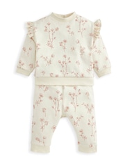 Mamas & Papas Pink Floral Print Sweatshirt And Leggings Set - Image 2 of 4
