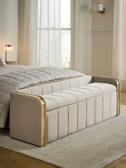 Soft Velvet Pebble Natural Myla Wood and Upholstered Storage Ottoman Bench - Image 1 of 7