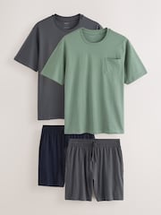 Sage Green/Slate Grey Jersey Short Pyjamas Set 2 Pack - Image 1 of 8