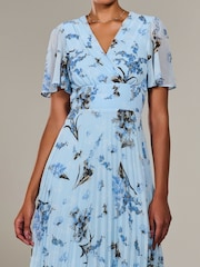 Jolie Moi Blue Angel Sleeve Pleated Chiffon Maxi Dress - Image 3 of 6