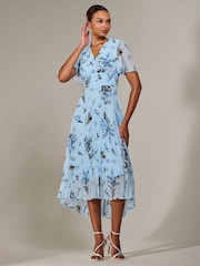 Jolie Moi Blue Angel Sleeve Pleated Chiffon Maxi Dress - Image 4 of 6