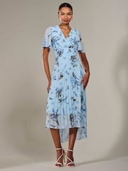 Jolie Moi Blue Angel Sleeve Pleated Chiffon Maxi Dress - Image 5 of 6