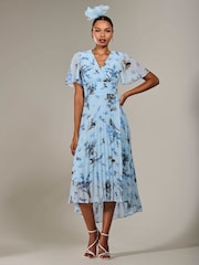 Jolie Moi Blue Angel Sleeve Pleated Chiffon Maxi Dress - Image 6 of 6